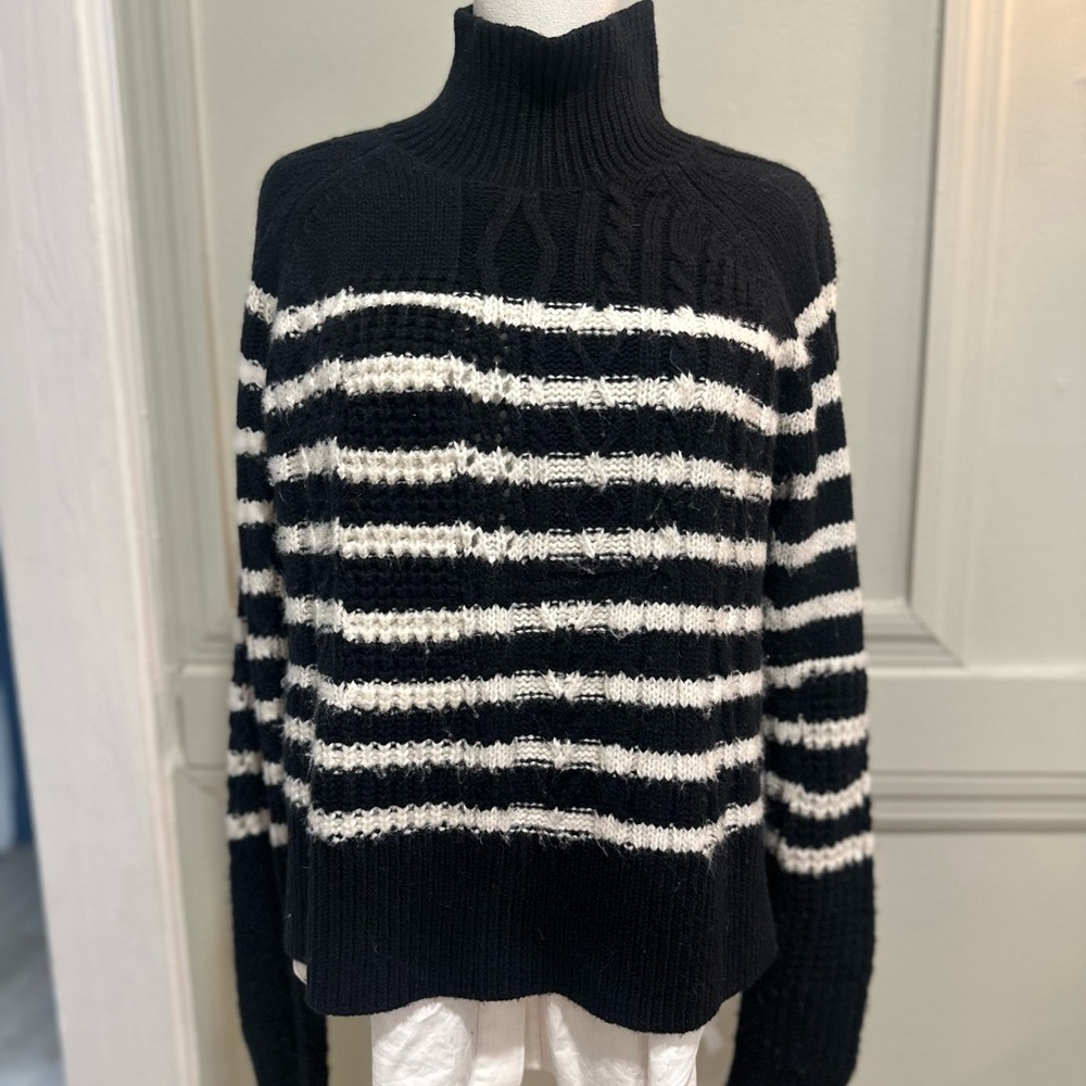 All Saints Monochrome Striped Turtleneck Sweater